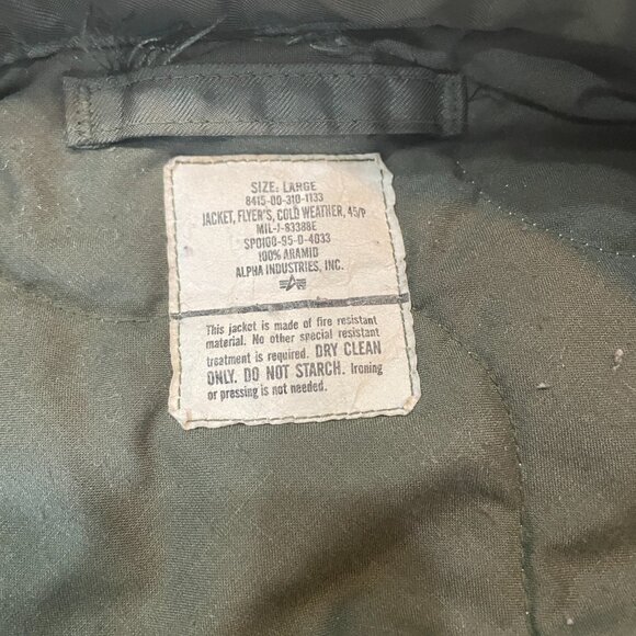 Vintage Alpha Industries CWU-45/P Green Jacket Pilot Aviator Bomber L - Picture 2 of 7